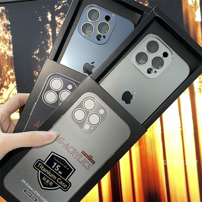 Com Upgrade Packaged AG Nano Titanium Gray Hard Phone Case Para IPhone 15 13 14 Pro Max Escovado Borda Eletrolítica All-wrap Lente Resistente A Quedas Tampa Traseira Do PC