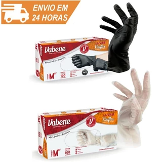 Caixa Luva Descartável VINIFLEX  Sem Pó Vabene CX C/ 100 Unidades Tam. P. M. G Preta ou Transparente em Oferta na Shopee