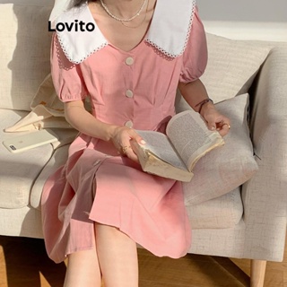 Lovito Vestido Elegante Com Costura Em Tecido Liso Para Mulheres LNA41160