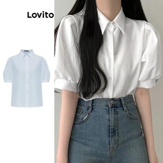 Lovito Blusa Casual Plissada Lisa Para Mulheres L74ED056