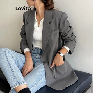 Lovito Blazer Casual De Botão Liso Para Mulheres L73AD149