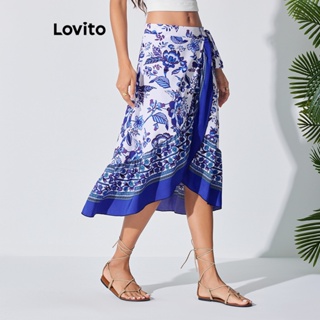 Lovito Boho Tribal Print Bow Wrap Saias Altas E Baixas Para Mulheres LBL07057