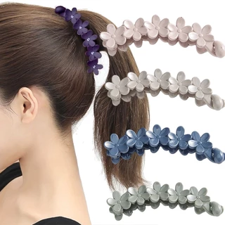 Estilo Coreano Elegante Pequenas Flores Elegantes Clipes De Cabelo Com Rabo De Pônei Garras De Banana Simples Ameixa Clip Torcido