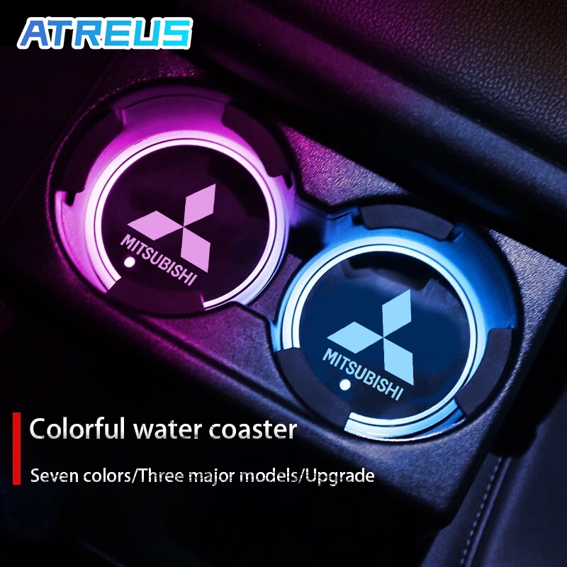 Mitsubishi Tapete Antiderrapante Com Claro LED Colorido Luminosa Para Carro Copos De Água Bases Copos Para Mitsubishi Lancer Asx Pajero Full Outlander