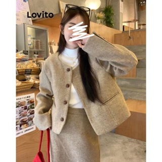 Lovito Blazer Casual De Botão Liso Para Mulheres LNA44082