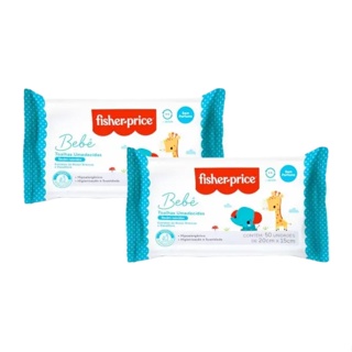 Fisher Price Babê Recém-Nascidos Toalhas Umedecidas S/Perfume 20x15cm C/50 Unidades - Kit C/2