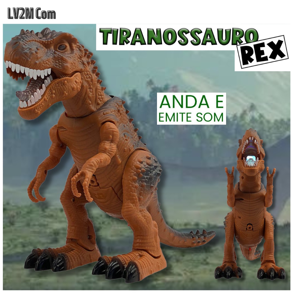 Tiranossauro Rex de Brinquedo que Acende, faz Barulho e Anda - Marrom ...