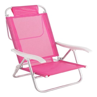 Cadeira Praia Reclinável Alumínio 6 Posições Rosa 063010 Bel