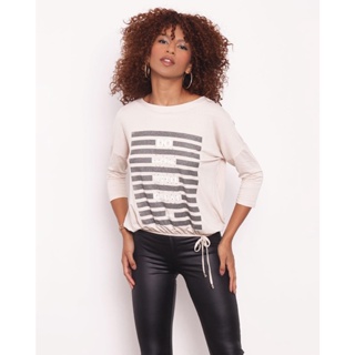 Blusa Feminina Estampada Manga 7/8 Bege