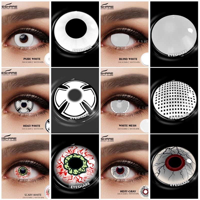 Eyeshare 2pcs/pair halloween Lentes De Contato Coloridas anime cosplay Anuais Multicoloridas Brancas Pretas