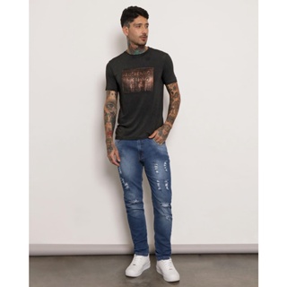 Calça Jeans Masculina Slim Destroyed Azul