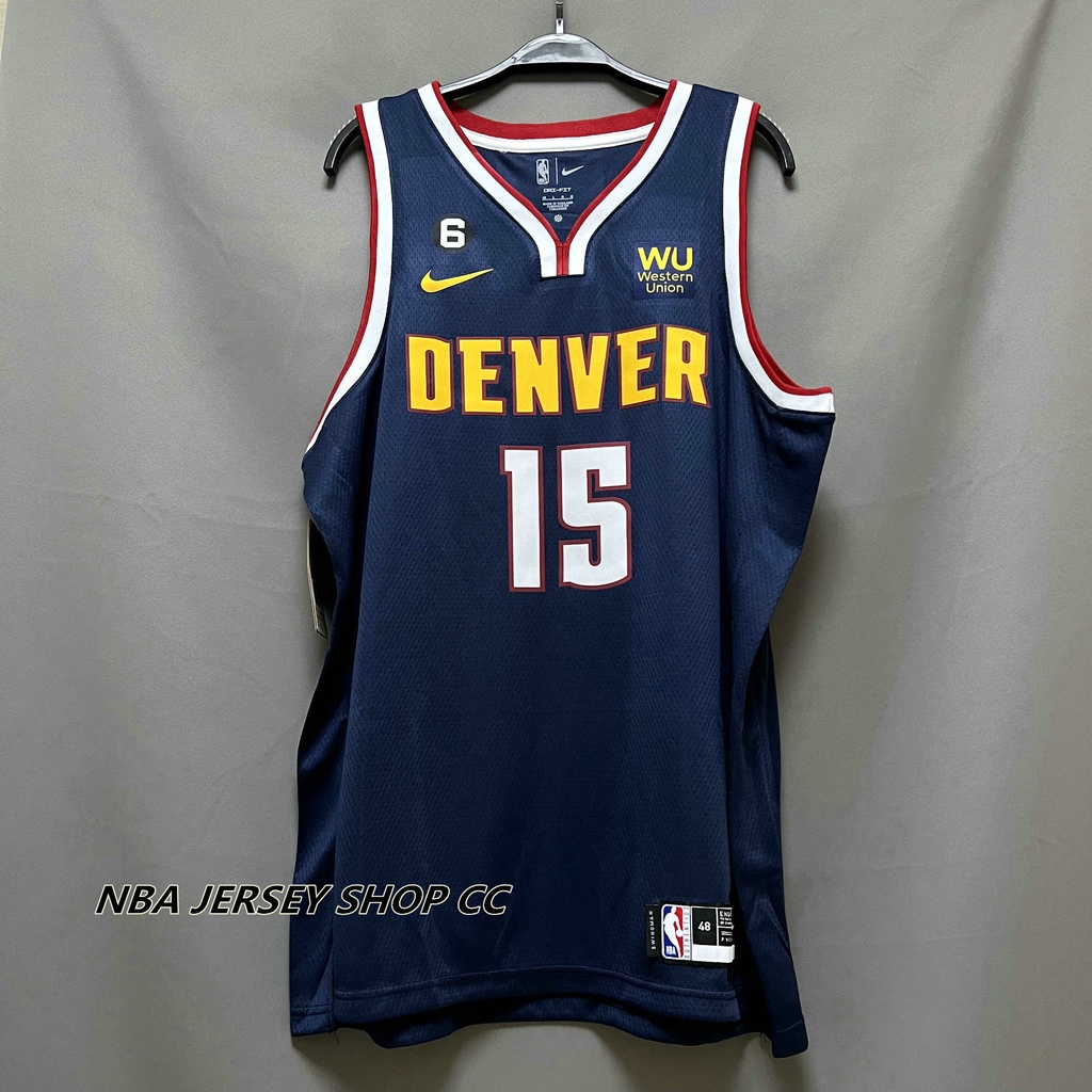 2022-23 Novos Nuggets Denver Originais Masculinos Da NBA # 15 Nikola Jokic Icon Edition Jersey Deep Blue Swingman Prensado A Calor