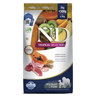 Ração ND Tropical Selection Para Cães Adultos Medium/Maxi Cordeiro Leve 2,5kg e Pague 2kg