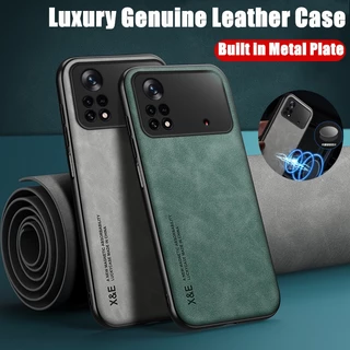 Para Xiaomi Poco X4 Pro 5G Slim Minimalista De Couro De Cordeiro Genuíno Com Capa De Metal Embutida