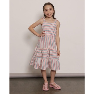 Vestido Infantil Três Marias Alcinha Lacinho Listrado Off White