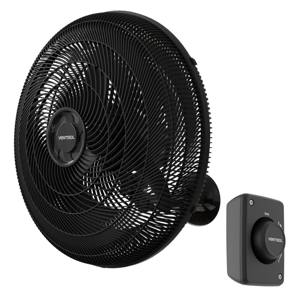 Ventilador de parede 50 cm plástico oscilante preto - NEW - Ventisol