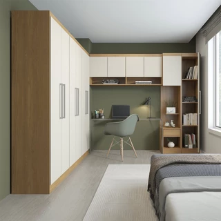 Guarda Roupa Modulado Casal 240/240x218Cm Selene 6 Peças MDP Carvalho MENU