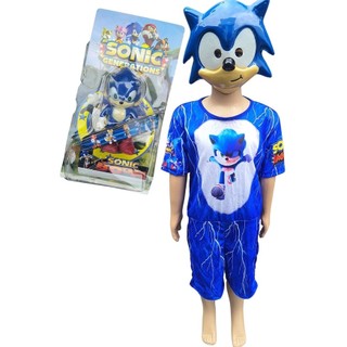 Fantasia Infantil Menino Sonic Com Máscara Plastico Curto