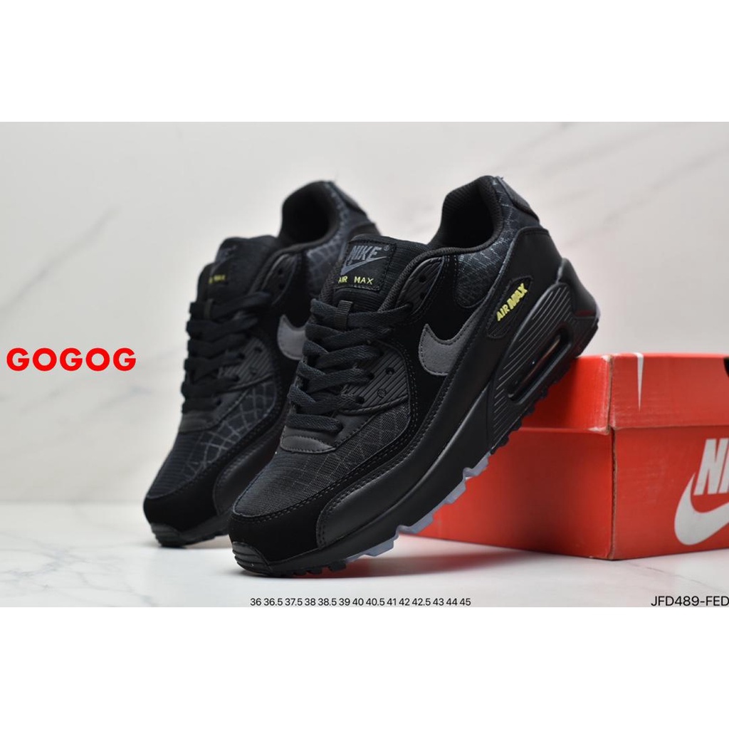 Alta qualidade Nk Air Max 90 "Aranha Web" Fluorscent Preto Unisex Low-cut Sapatos Casuais