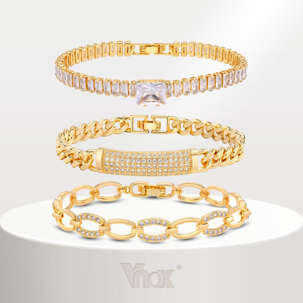 Vnox Cubic Zirconia Pulseira De Corrente De Clip De Papel Cubano Para Mulheres , Casamento De Cobra Borboleta De Coração Brilhante 18k Gold