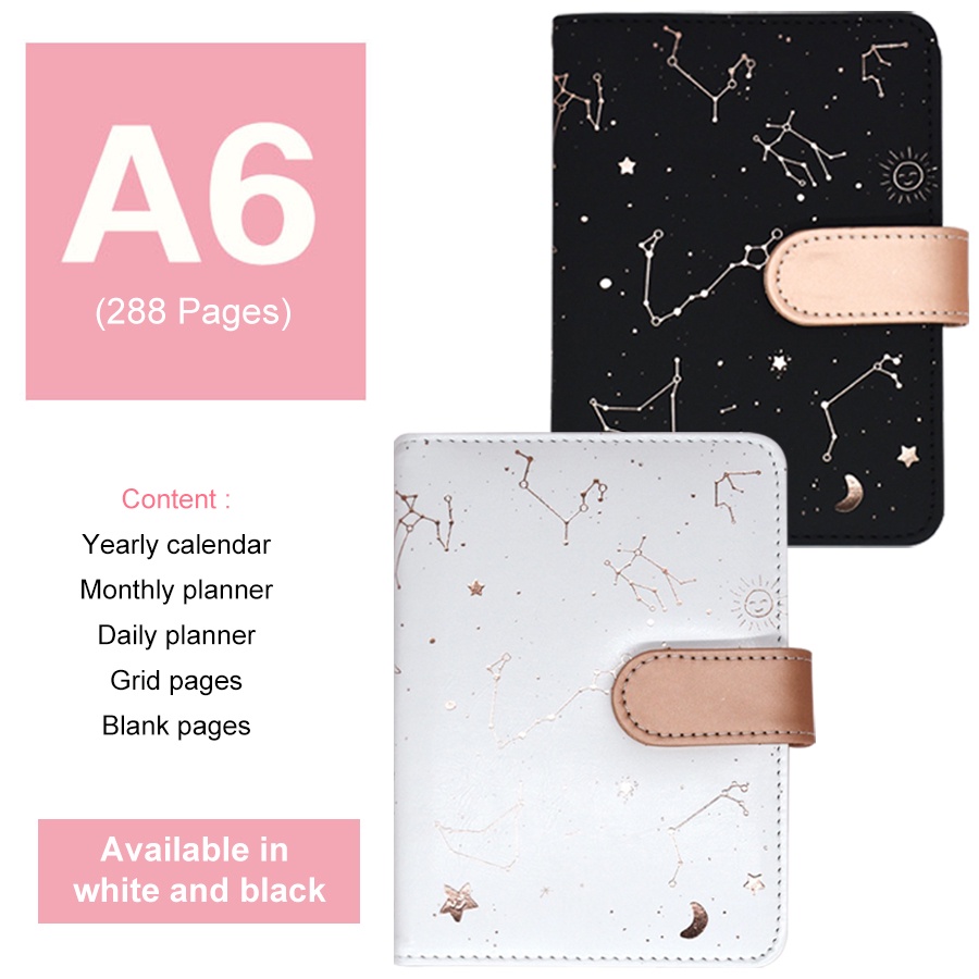 2024 Agenda planner A6 Diário Escolar Starry sky PU Couro Macio Coberto 288 Páginas Papelaria