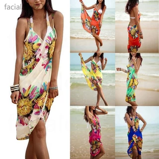 Vestido De Saia De Praia Feminino Em Algodão Sexy Pescoço V Profundo