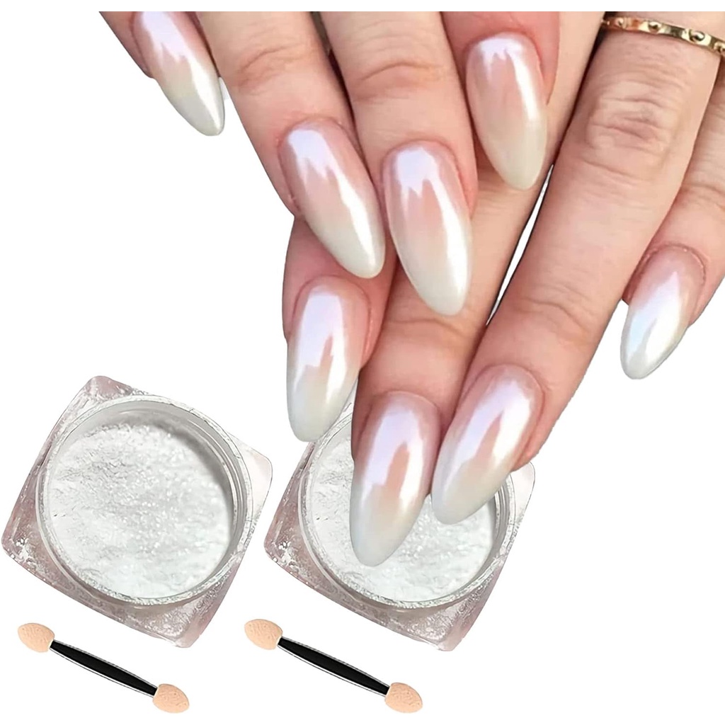 Pó De Unhas Branco Pérola Cromado , Efeito Espelho Aurora Magic ...