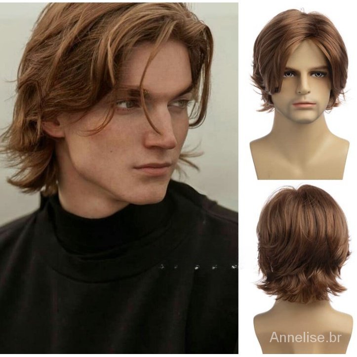 Cabeça De mullet Japonesa Porque Peruca , De Cabelo Liso De Comprimento  Médio Masculino , Conjunto De Cheia , Fio universal De Simulação Da Cauda  De Lobo E Feminino