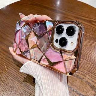 Luxo À Prova De Choque 15 Pro Max Geométrico Gradiente Mármore Ouro Para IPhone 11 12 13 14 Soft TPU Estojo Anti-Queda