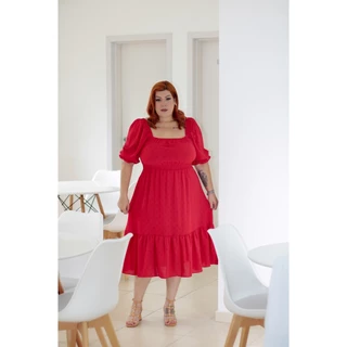 Vestido Mídi De Manga Cruta Tecido Duna Plus Size Verão Com Elastex