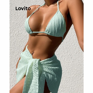 Lovito Conjuntos De Biquíni Sexy Simples Com Renda Para Mulheres LNL37085 (Branco/Rosa/Verde Menta/Preto)