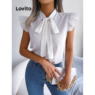 Lovito Blusa Elegante Lisa Com Renda Para Mulheres LNE31099 (Branco/Borgonha)
