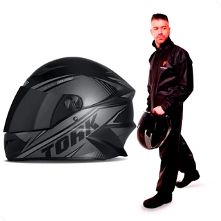 Capacete Moto Fechado Grafite R8 Pro Tork Fundo Preto Diversos Tamanhos + Capa de Chuva PVC Pioneira