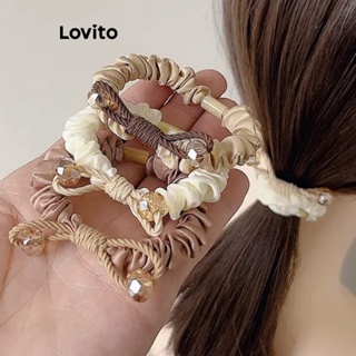 Lovito Laços De Cabelo Plissados Com Laço Liso Casual Para Mulheres LFA10347