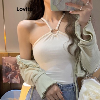 Lovito Regata Casual De Metal Com Renda Lisa Para Mulheres LNE41005