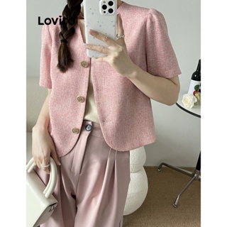 Lovito Blazer De Manga Bufante De Tecido Texturizado Com Botão Liso Fofo Para Mulheres L73AD033
