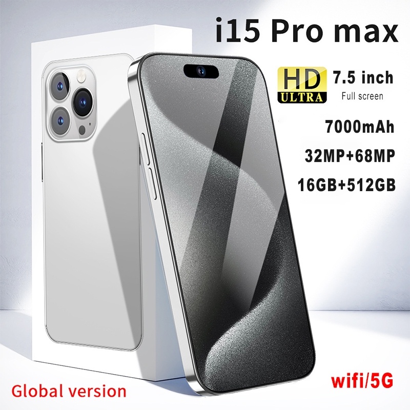 5G Smartphone i15 Pro Max 7000mAh Bateria De 7,5 Polegadas Superfície De Exibição De Gota D'água 8 + 128GB RAM HD 48 + 72MP Câmera 2SIM-GoodLuckGift