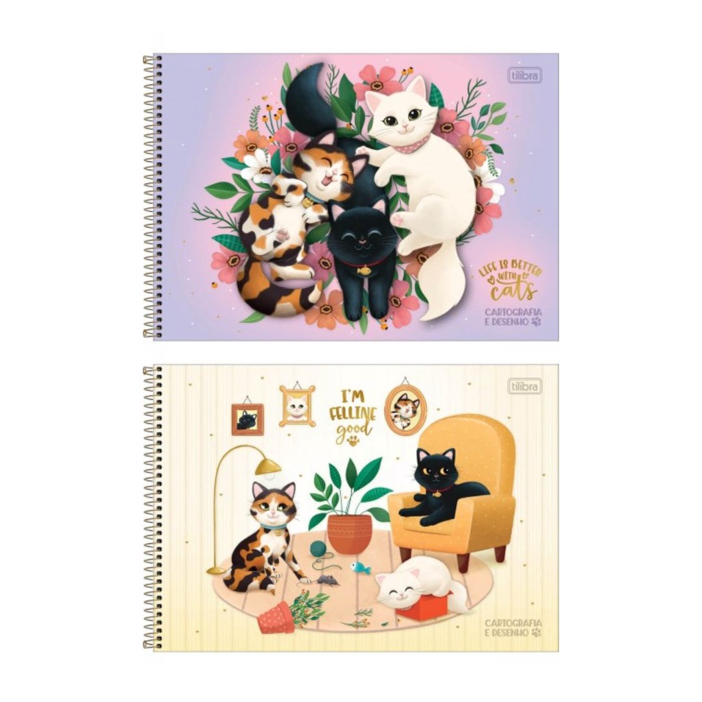 Caderno de Desenho 80 Folhas Gatos Purrfect Cats Tilibra | Shopee Brasil