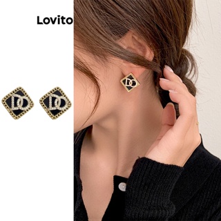 Lovito Brincos Elegantes Com Letras De Metal E Strass S925 Para Mulheres LFA11038