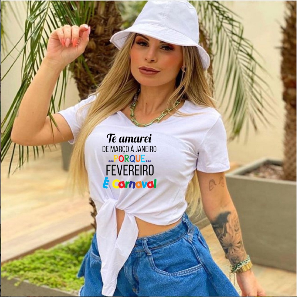 T-Shirt Baby Look Blusas Femininas Carnaval 2023 Moda Verão TE AMAREI