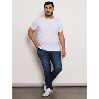 Calça Jeans Plus Size Masculina Slim Estonada Azul