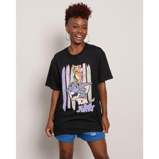 Camiseta Feminina Oversized Personagem Tom E Jerry Preta
