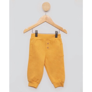 Calça Moletom Bebê Com Botões Jogger Mostarda