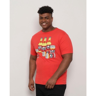 Camiseta Plus Size Masculina Simpsons Manga Curta Estampa Duff Vermelha