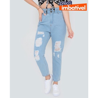 Calça Jeans Feminina Clochard Destroyed Azul Claro