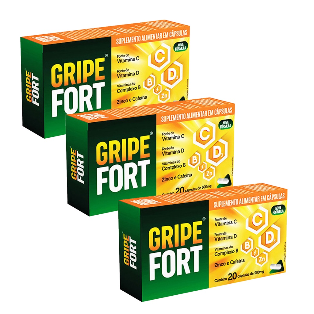 3x Gripe Fort 500mg Eurofito Vitamina B C D c/ 20 Cápsulas | Shopee Brasil