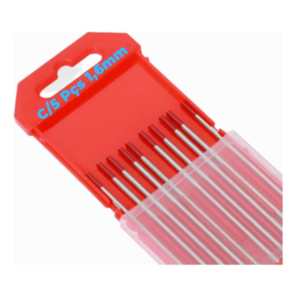 Kit 5 Eletrodo Tungstênio Solda Tig Ponta Vermelha 2% Tório 1,6mm