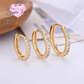 Conjunto 6 brincos de argola dourados de zircônio joias finas elegantes hipoalergênicas para menina