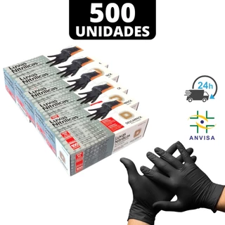 Luva Nitrilica Preta Descartável Procedimento Sem Pó 5 Caixas 500 Unidades Anvisa Nitrílo Caixa com 100 Unidades