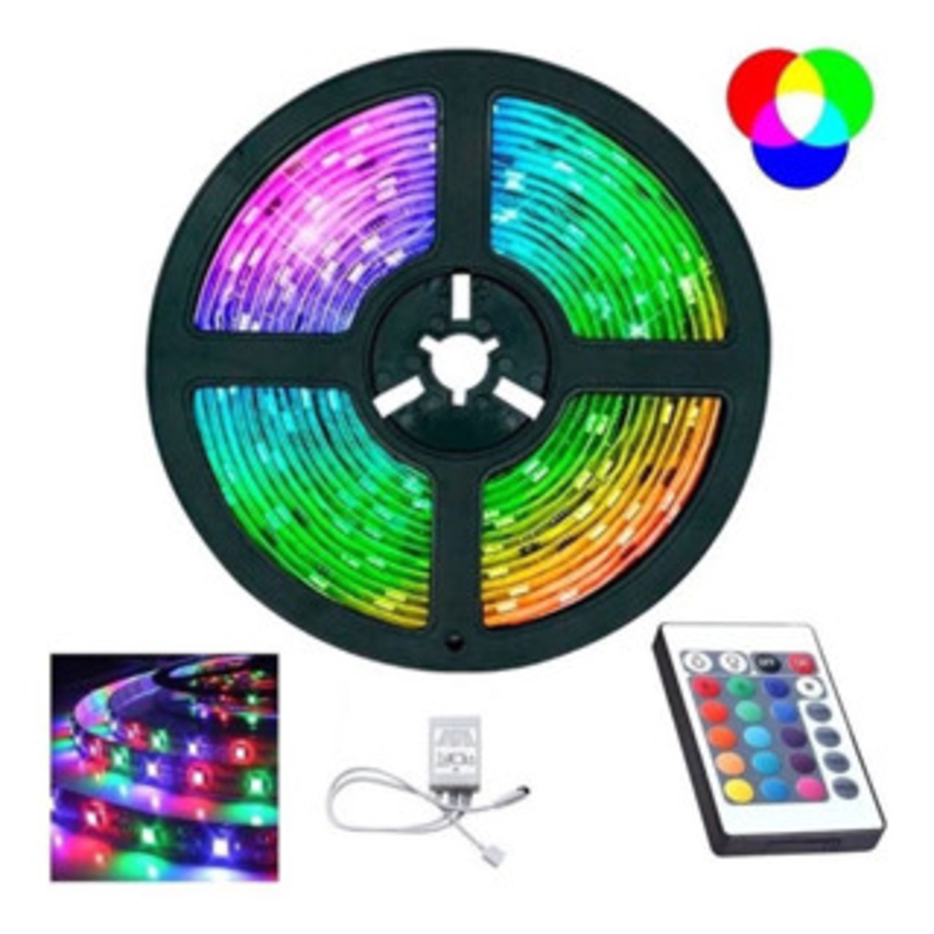 Fita Led Rgb 3528 Rolo 5m Com Controle Economica